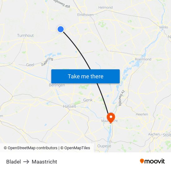Bladel to Maastricht map