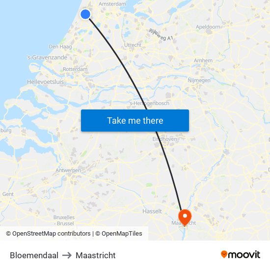 Bloemendaal to Maastricht map