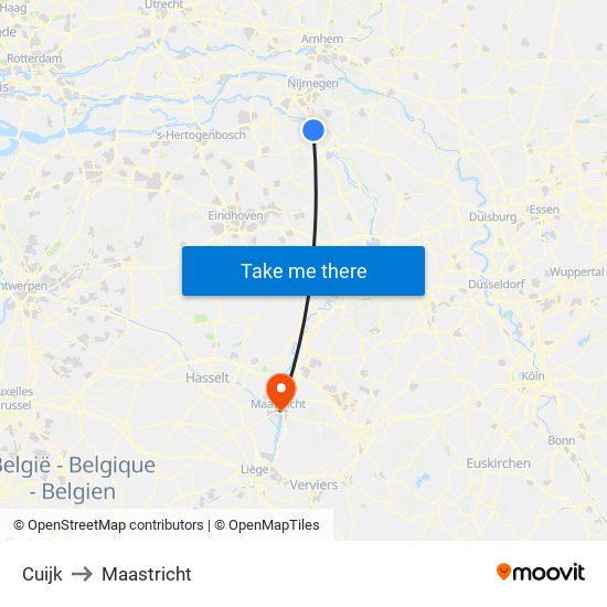 Cuijk to Maastricht map