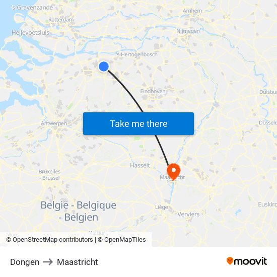 Dongen to Maastricht map