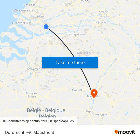 Dordrecht to Maastricht map