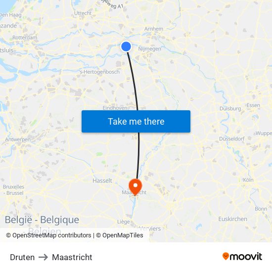 Druten to Maastricht map