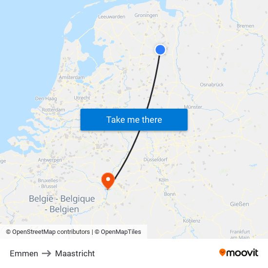 Emmen to Maastricht map