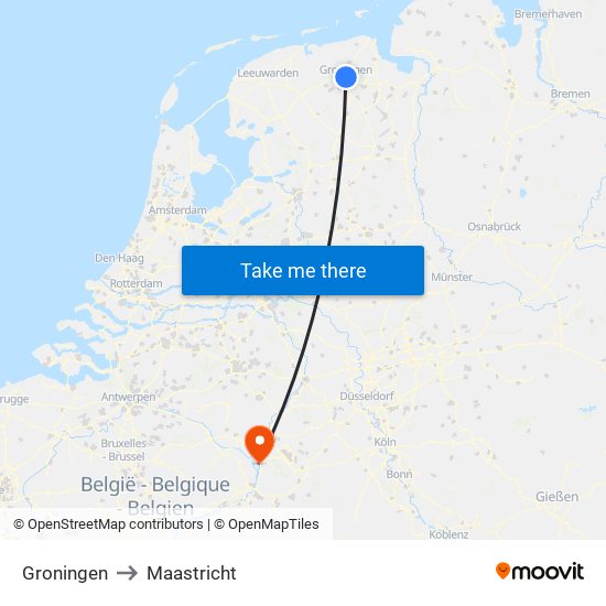 Groningen to Maastricht map