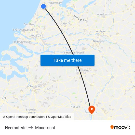 Heemstede to Maastricht map