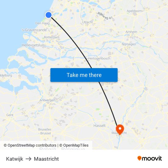 Katwijk to Maastricht map