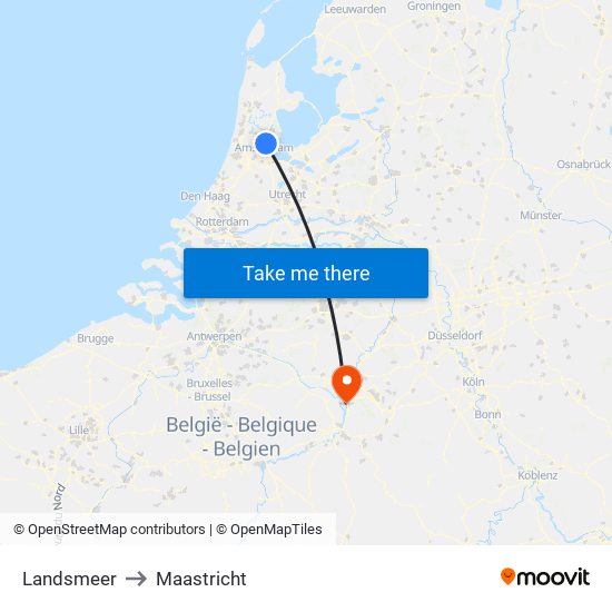 Landsmeer to Maastricht map