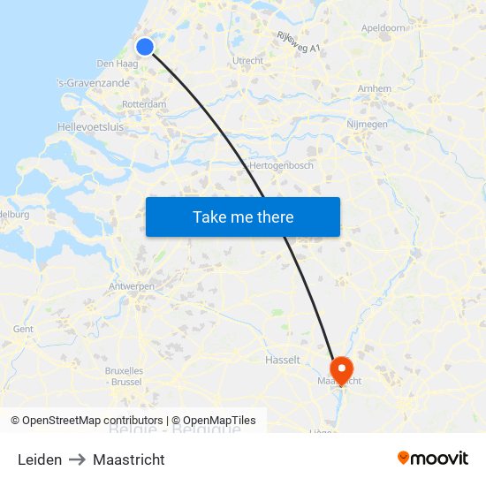 Leiden to Maastricht map