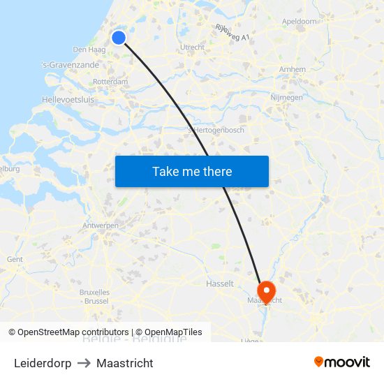 Leiderdorp to Maastricht map