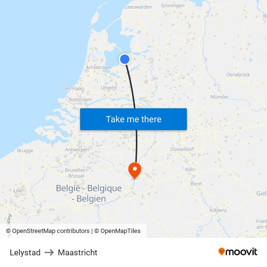 Lelystad to Maastricht map
