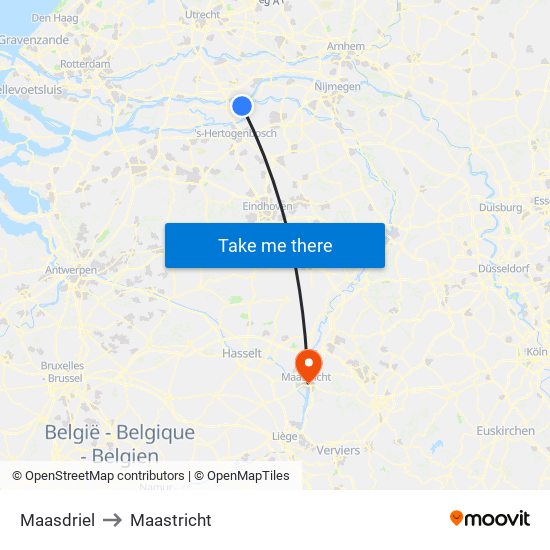 Maasdriel to Maastricht map