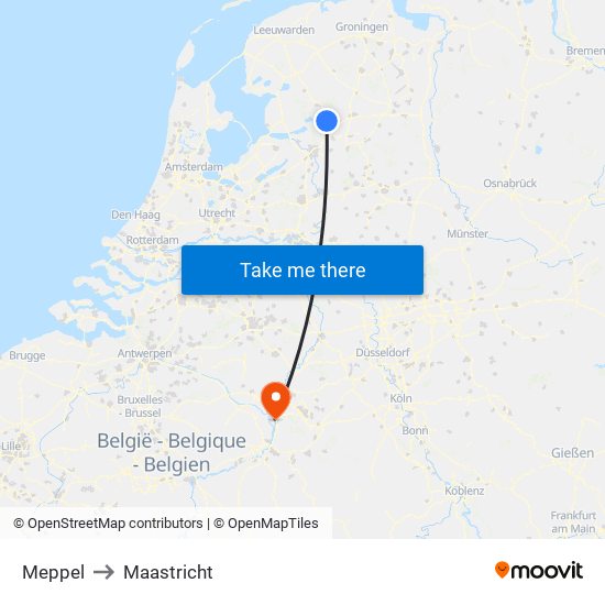 Meppel to Maastricht map