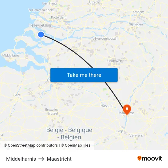 Middelharnis to Maastricht map