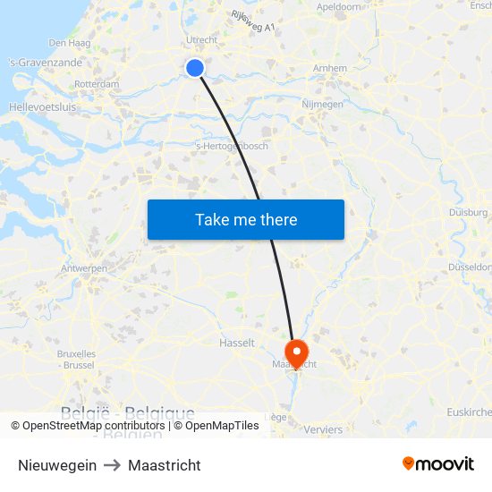 Nieuwegein to Maastricht map