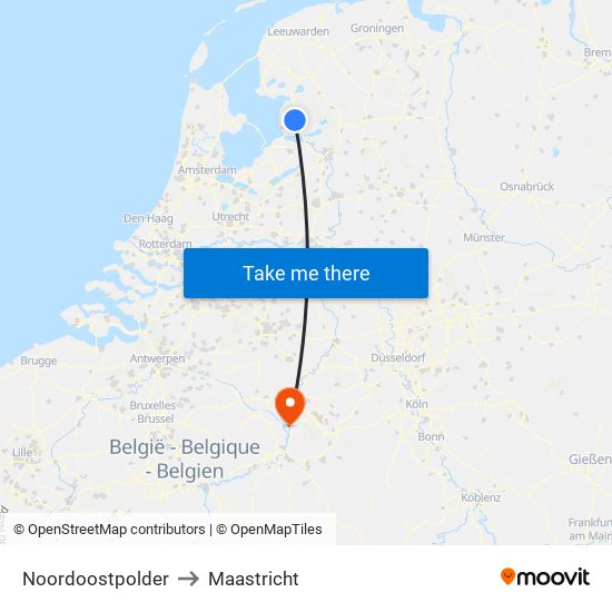 Noordoostpolder to Maastricht map