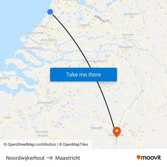 Noordwijkerhout to Maastricht map