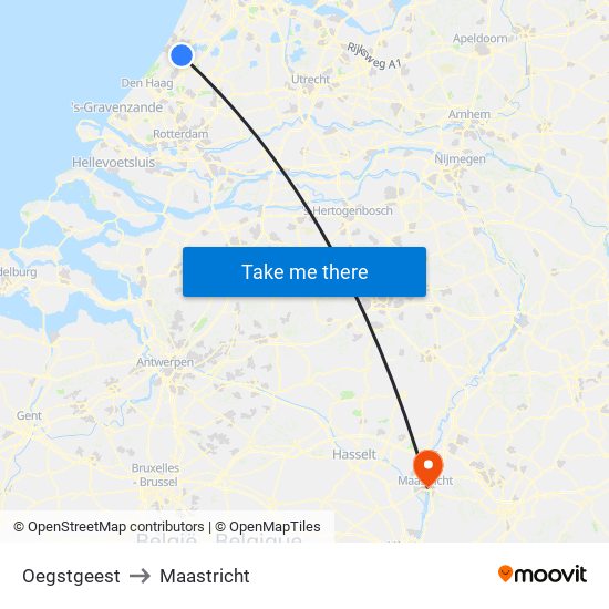 Oegstgeest to Maastricht map