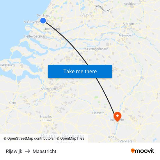 Rijswijk to Maastricht map