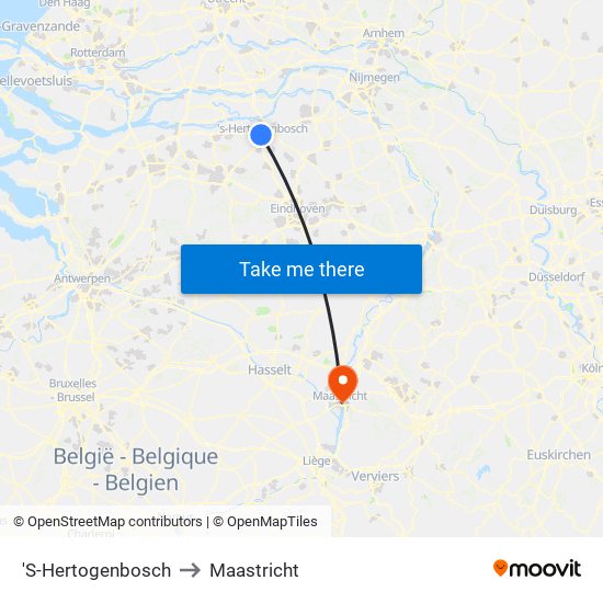 'S-Hertogenbosch to Maastricht map