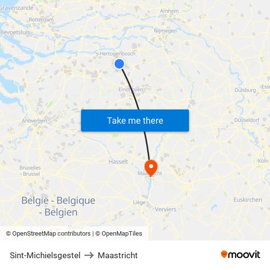 Sint-Michielsgestel to Maastricht map