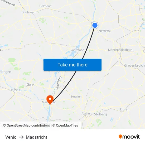Venlo to Maastricht map