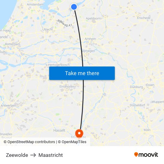 Zeewolde to Maastricht map