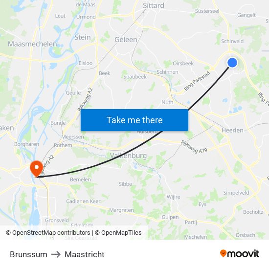 Brunssum to Maastricht map