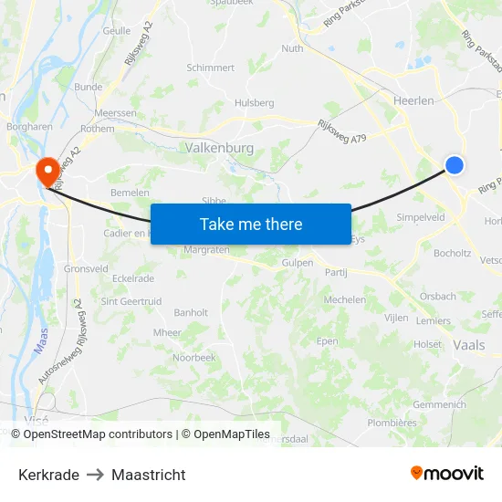 Kerkrade to Maastricht map