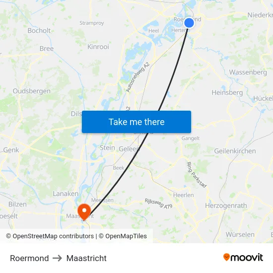 Roermond to Maastricht map