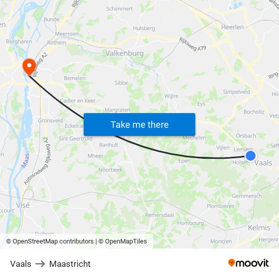 Vaals to Maastricht map