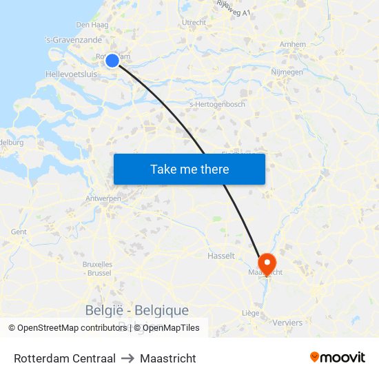 Rotterdam Centraal to Maastricht map