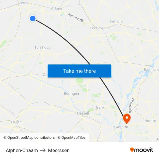 Alphen-Chaam to Meerssen map