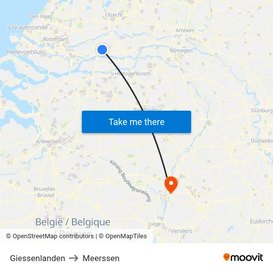 Giessenlanden to Meerssen map