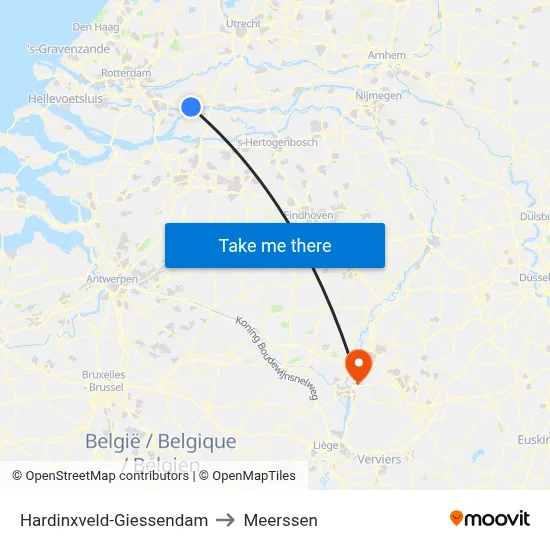 Hardinxveld-Giessendam to Meerssen map