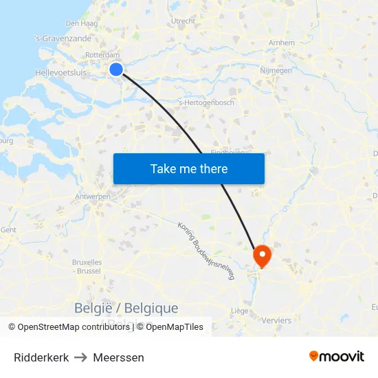 Ridderkerk to Meerssen map