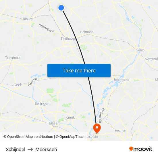 Schijndel to Meerssen map