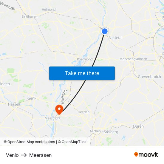 Venlo to Meerssen map