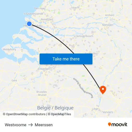 Westvoorne to Meerssen map