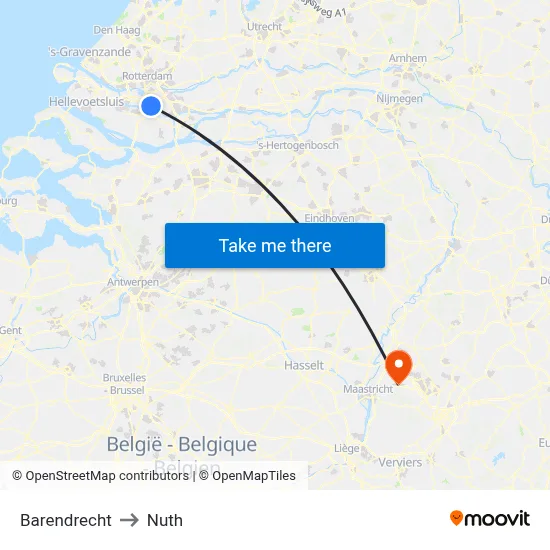 Barendrecht to Nuth map