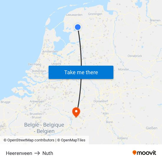 Heerenveen to Nuth map