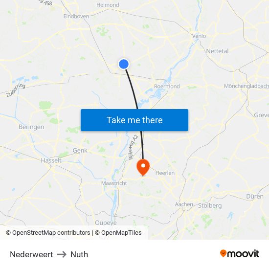 Nederweert to Nuth map