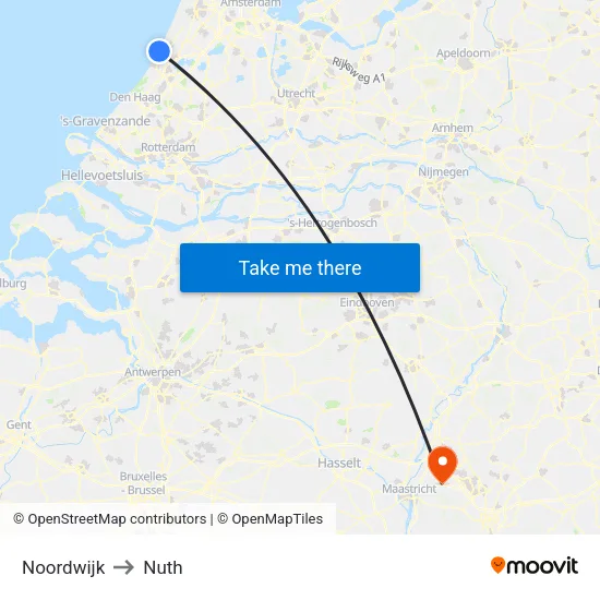 Noordwijk to Nuth map