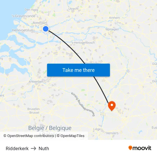 Ridderkerk to Nuth map