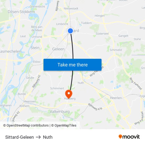 Sittard-Geleen to Nuth map