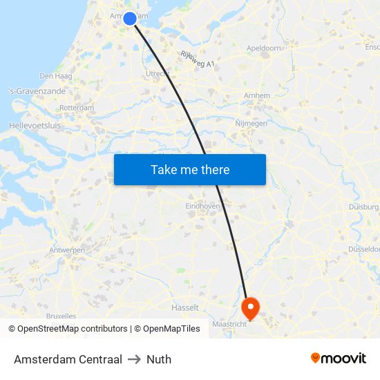 Amsterdam Centraal to Nuth map