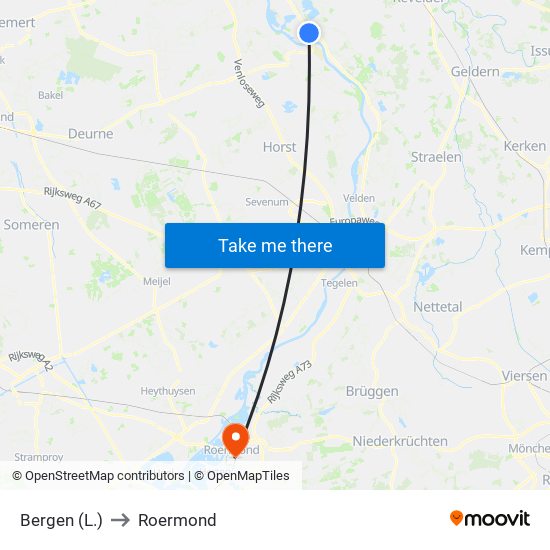 Bergen (L.) to Roermond map