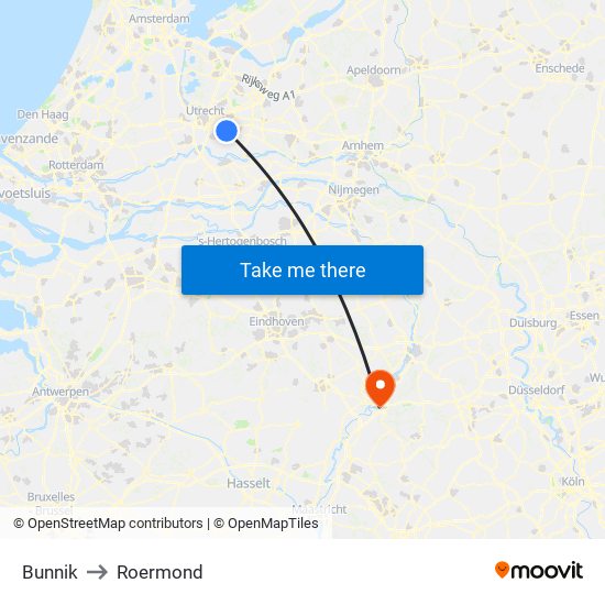 Bunnik to Roermond map