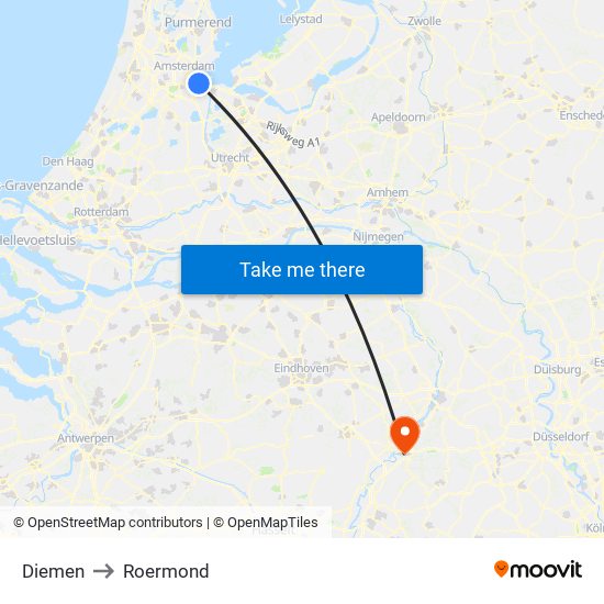 Diemen to Roermond map