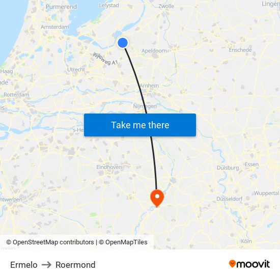 Ermelo to Roermond map