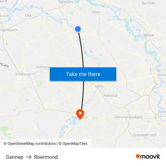 Gennep to Roermond map